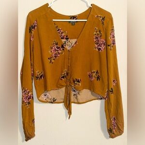 Wild Fable Brown Floral Tie-Front Blouse